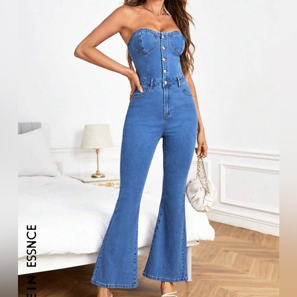 Strapless denim jumpsuit - Picture 3 of 3